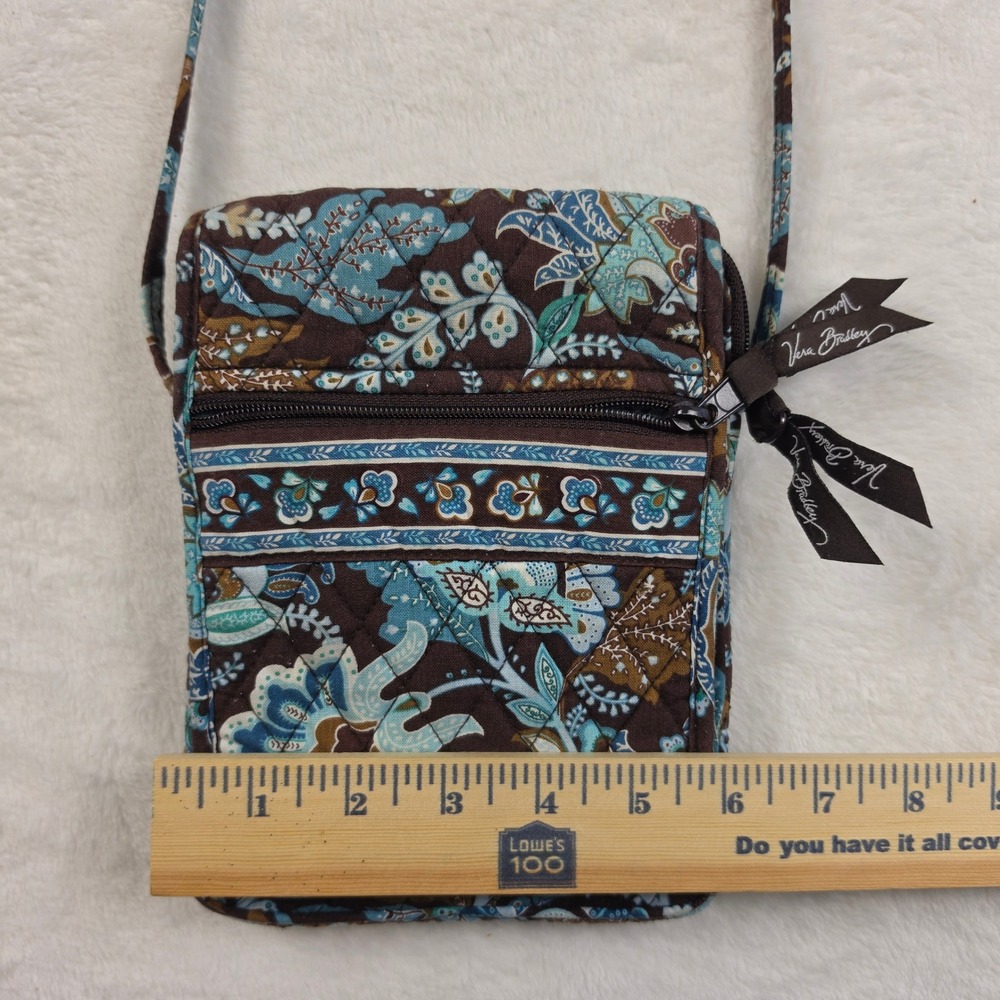 Vera Bradley Crossbody Bag Small Brown Blue Floral Excellent Quilted Paisley - Picture 8 of 9
